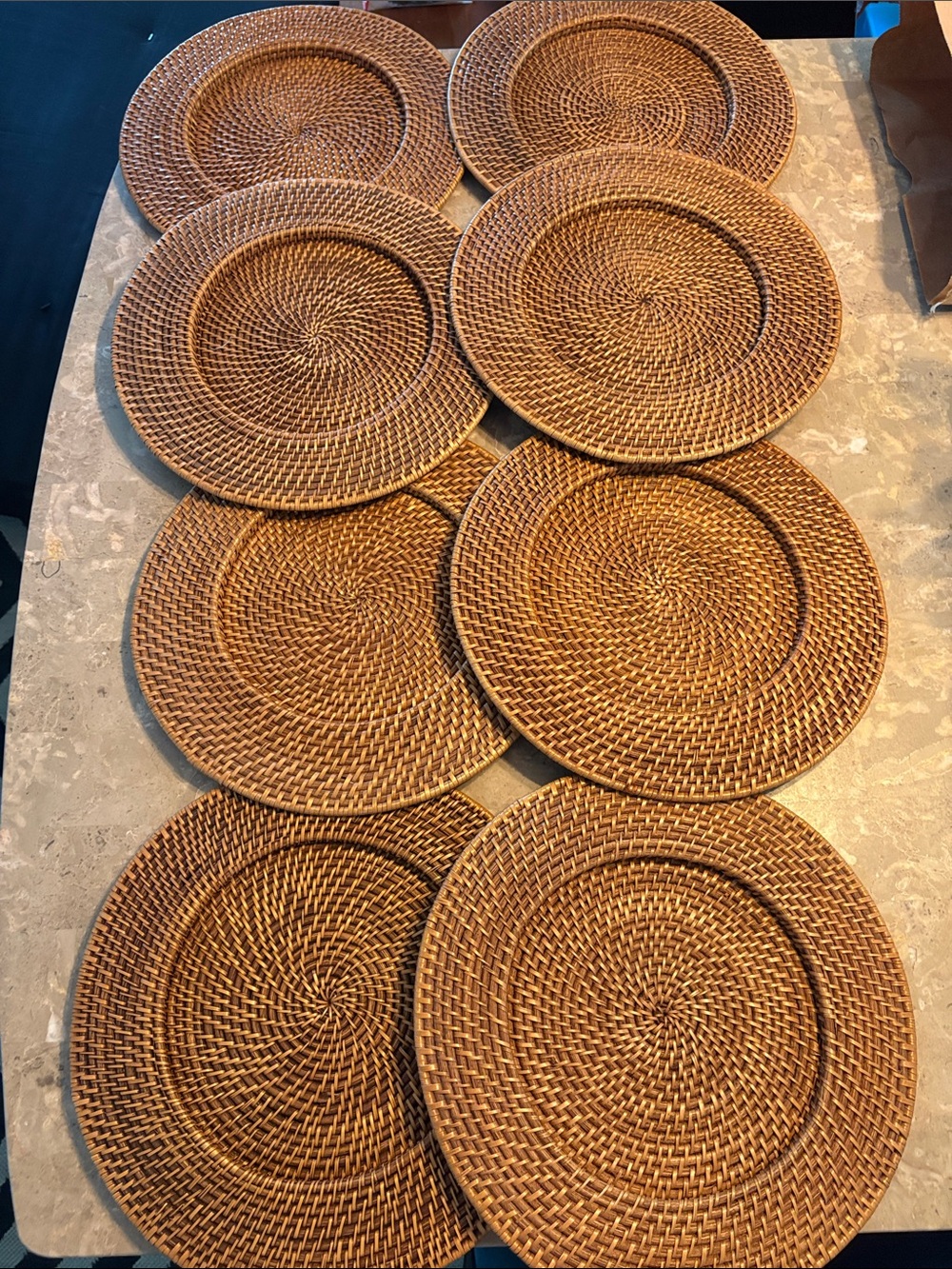 Set of 8 Crate & Barrel Artesia Honey woven chargers